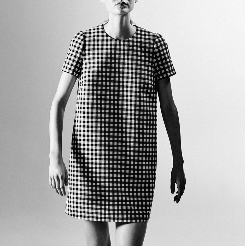 NWT Protagonist Navy White Gingham Shift Dress Sz 8 M